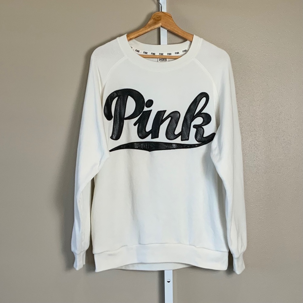 Victoria's Secret PINK Faux Leather Dotted Applique Sweatshirt - Picture 2 of 16